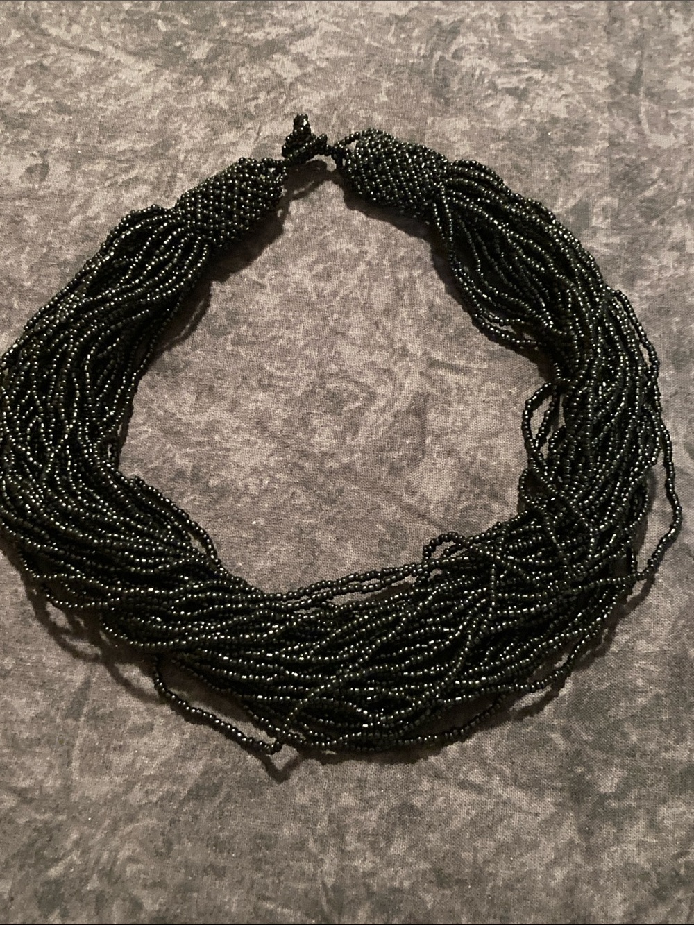 Stunning Multi-Strand Black Seed Bead Statement Necklace